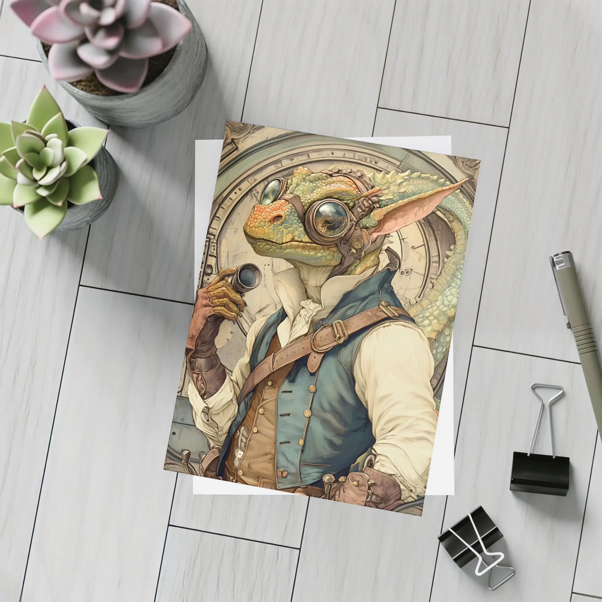 Steampunk Lizard Explorer With Goggles Art – Postcards