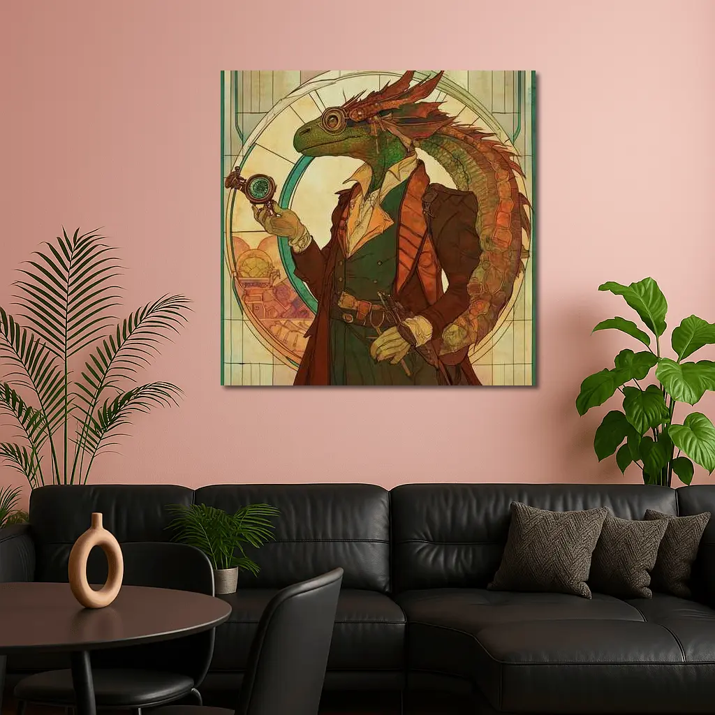 Steampunk Lizard Explorer Art Nouveau Style – Wall Art