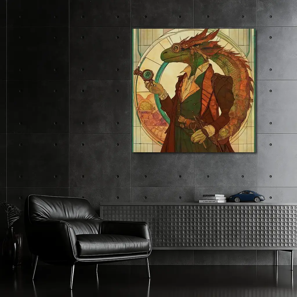 Steampunk Lizard Explorer Art Nouveau Style – Wall Art