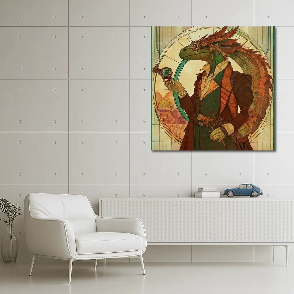 Steampunk Lizard Explorer Art Nouveau Style – Wall Art