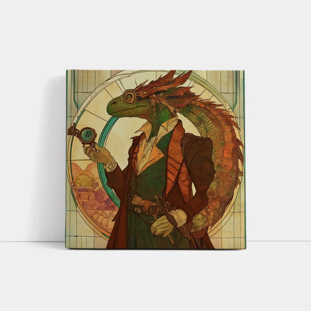 Steampunk Lizard Explorer Art Nouveau Style – Wall Art