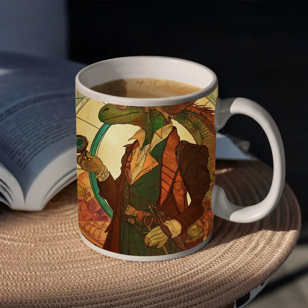 Steampunk Lizard Explorer Art Nouveau Style – Mugs