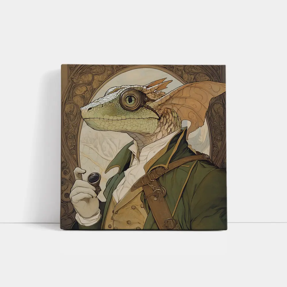 Steampunk Dragon Scholar Art Nouveau Portrait – Wall Art