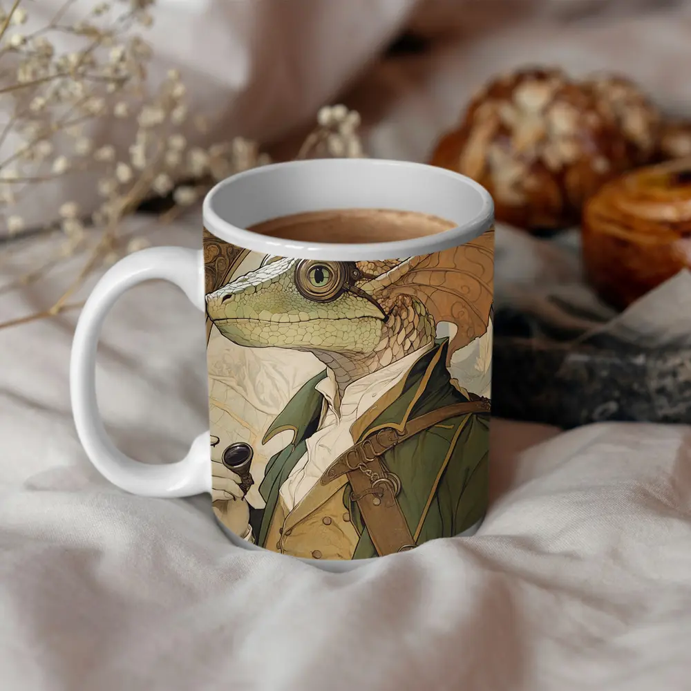 Steampunk Dragon Scholar Art Nouveau Portrait – Mugs