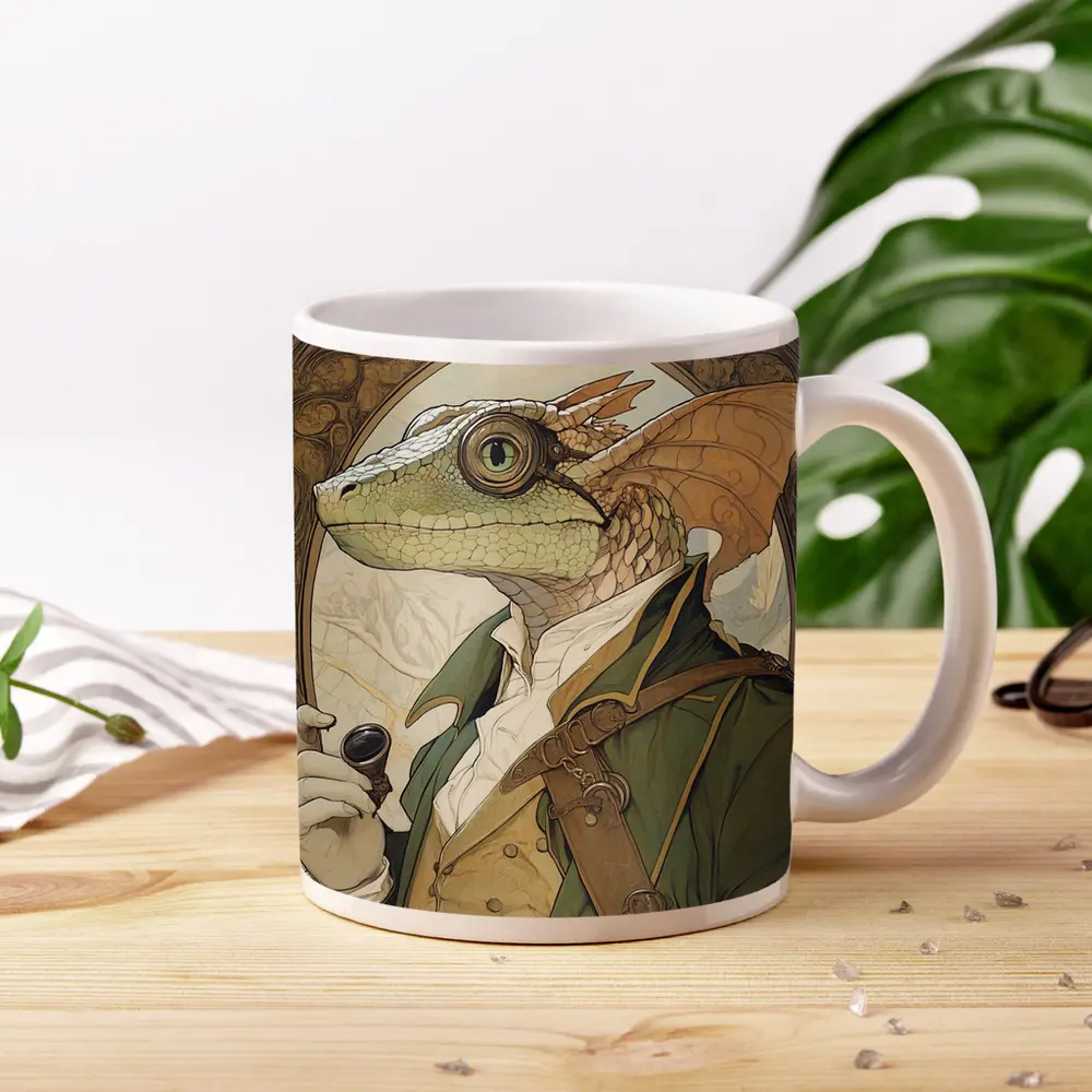 Steampunk Dragon Scholar Art Nouveau Portrait – Mugs