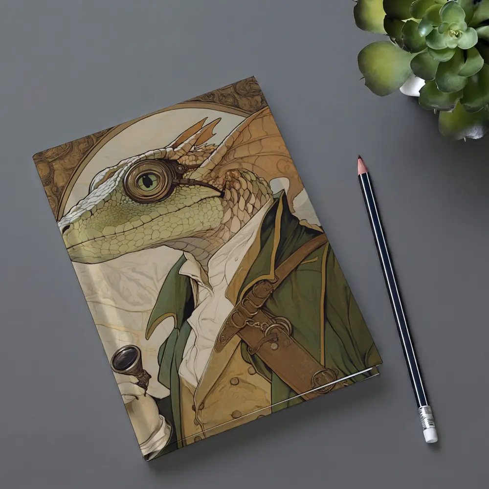 Steampunk Dragon Scholar Art Nouveau Portrait – Notebooks