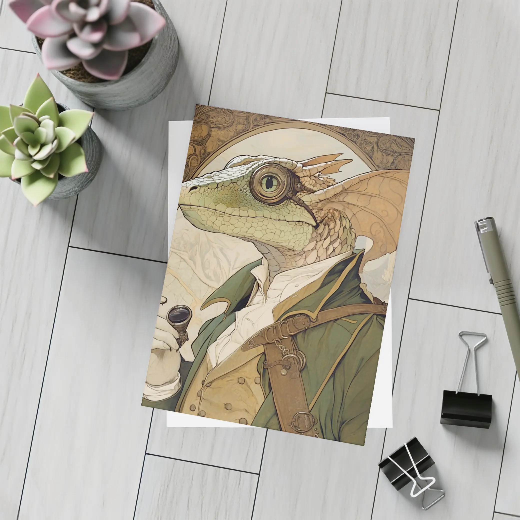 Steampunk Dragon Scholar Art Nouveau Portrait – Postcards