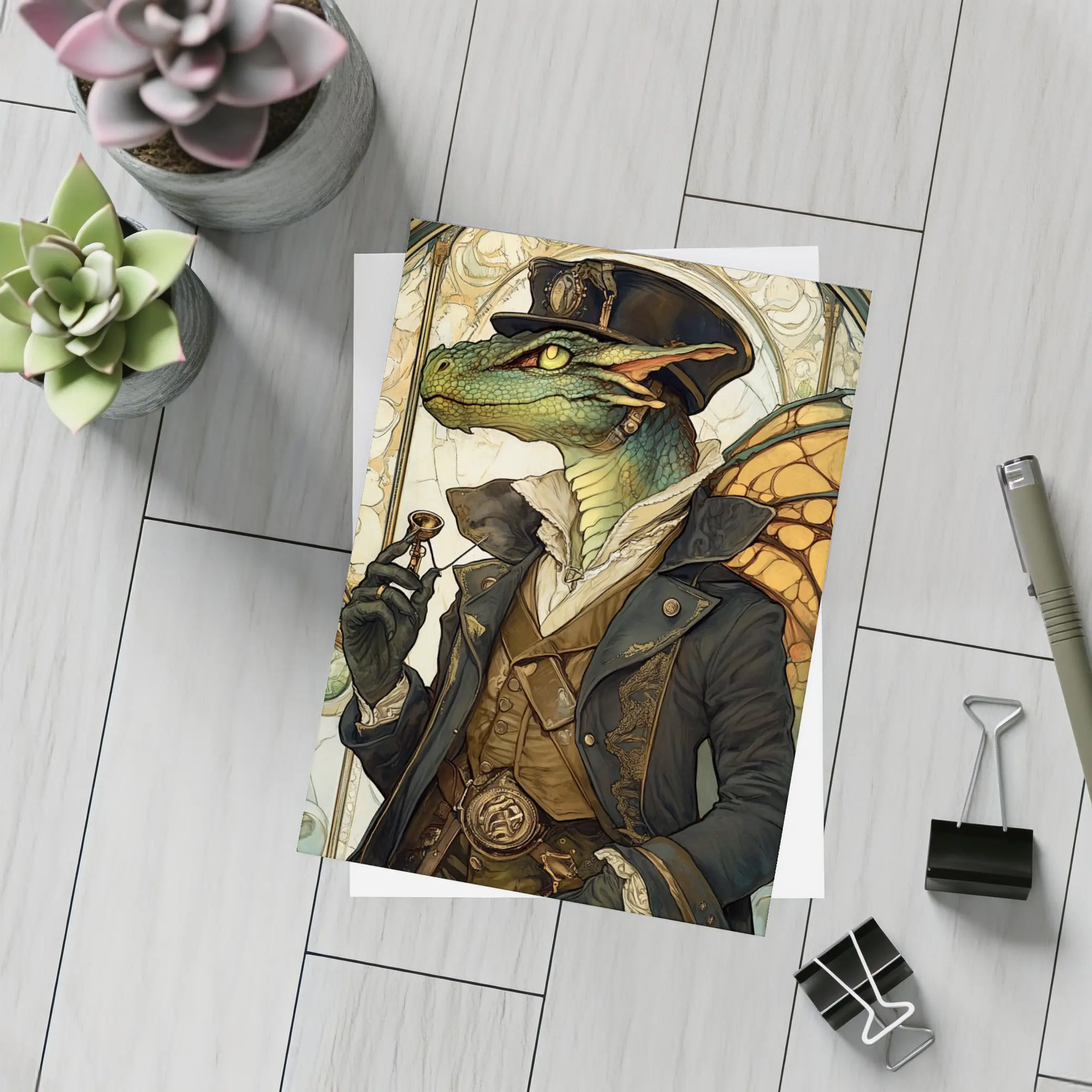Steampunk Dragon Gentleman Art Nouveau Style – Postcards