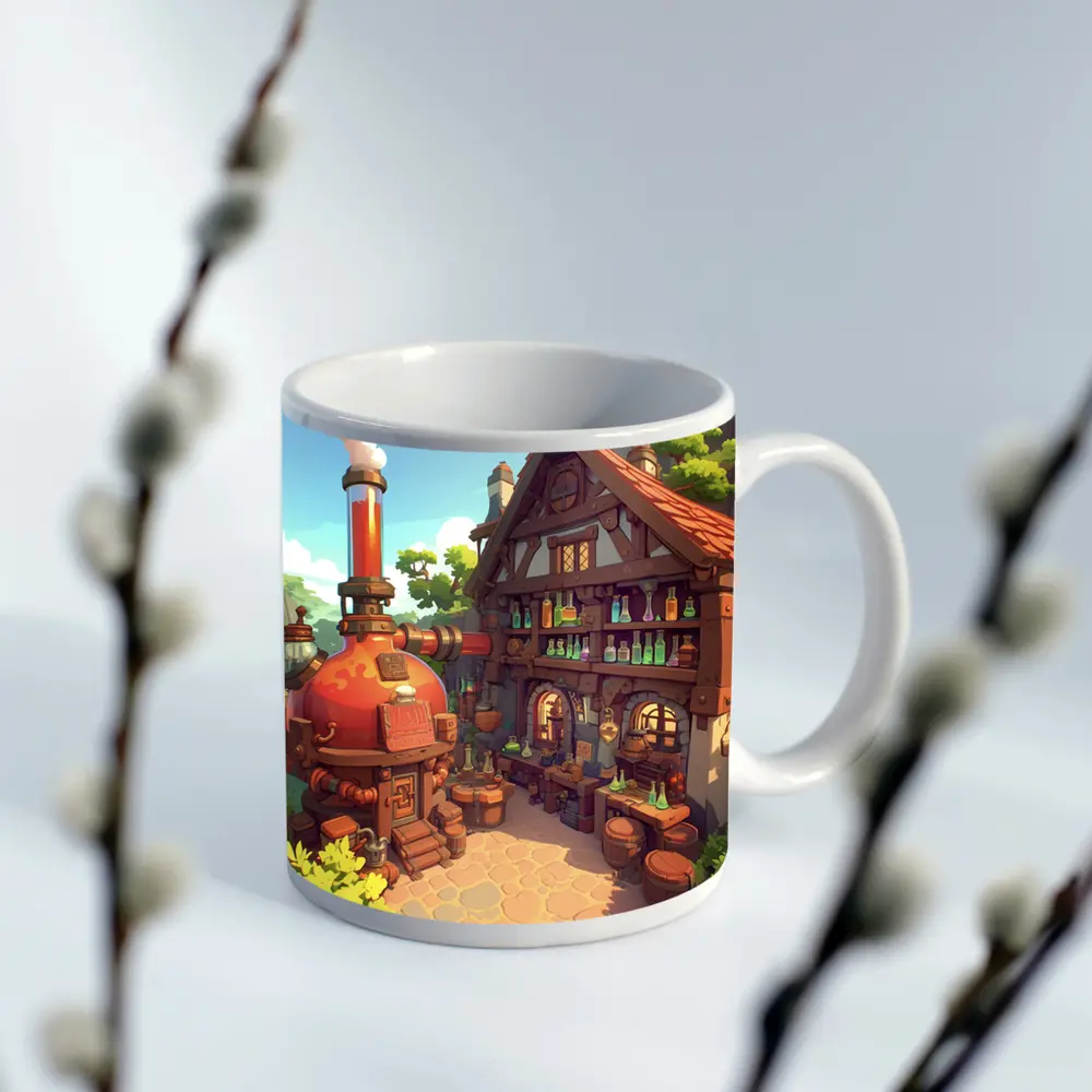 Fantasy Potion Shop Medieval Cottage Anime Art – Mugs