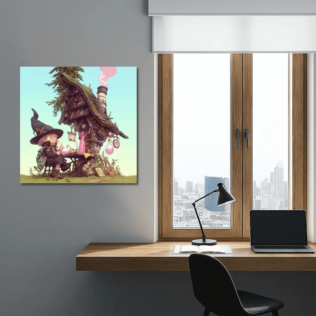 Cartoon Witch Girl Potion Lab Tree House – Wall Art