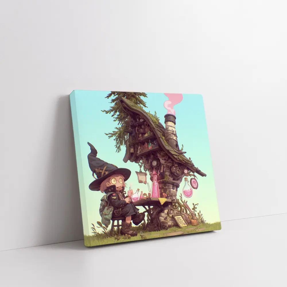 Cartoon Witch Girl Potion Lab Tree House – Wall Art