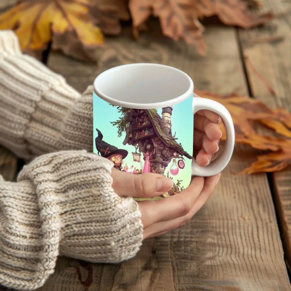 Cartoon Witch Girl Potion Lab Tree House – Mugs
