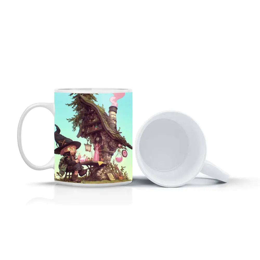 Cartoon Witch Girl Potion Lab Tree House – Mugs