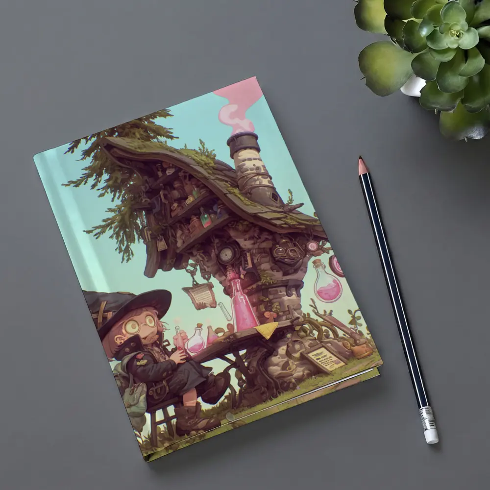Cartoon Witch Girl Potion Lab Tree House – Notebooks