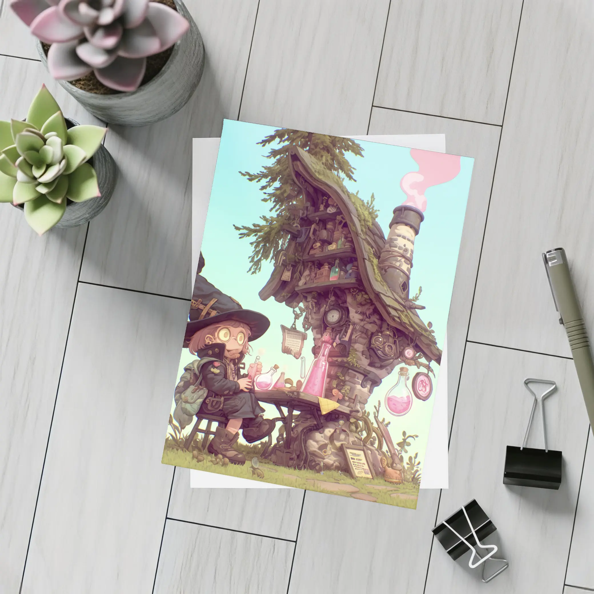 Cartoon Witch Girl Potion Lab Tree House – Postcards