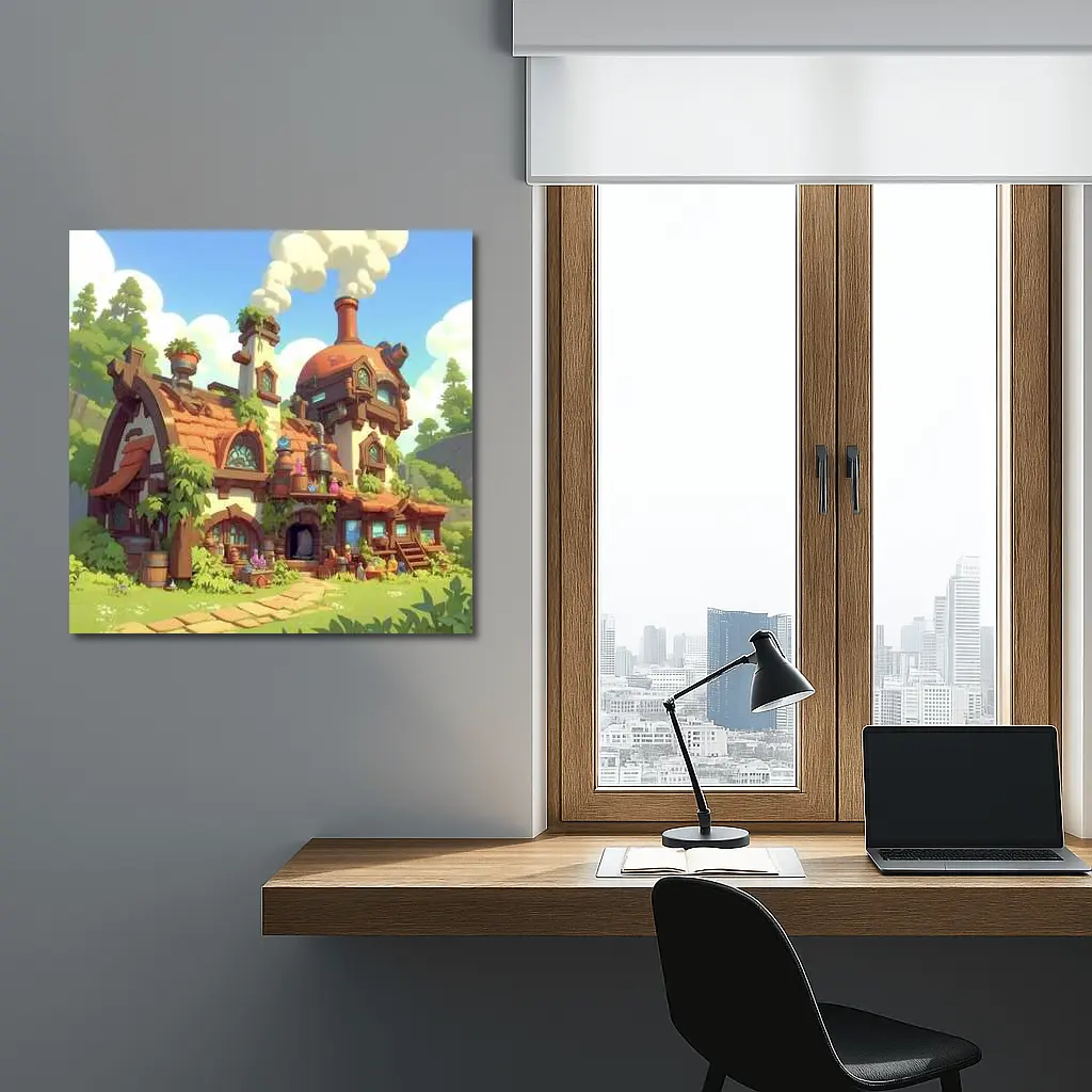 Fantasy Potion Shop Whimsical Cartoon Village Art – Wall Art