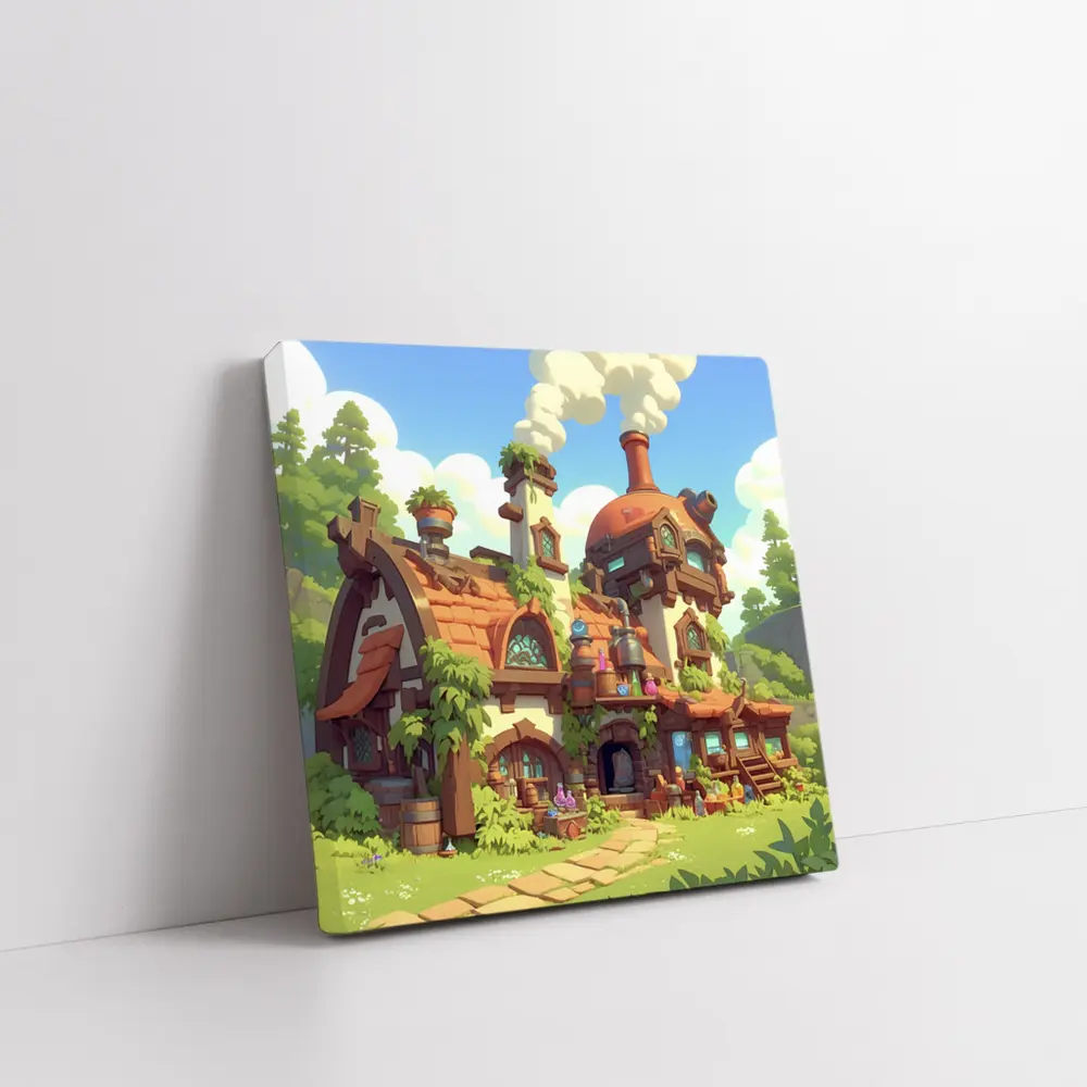 Fantasy Potion Shop Whimsical Cartoon Village Art – Wall Art