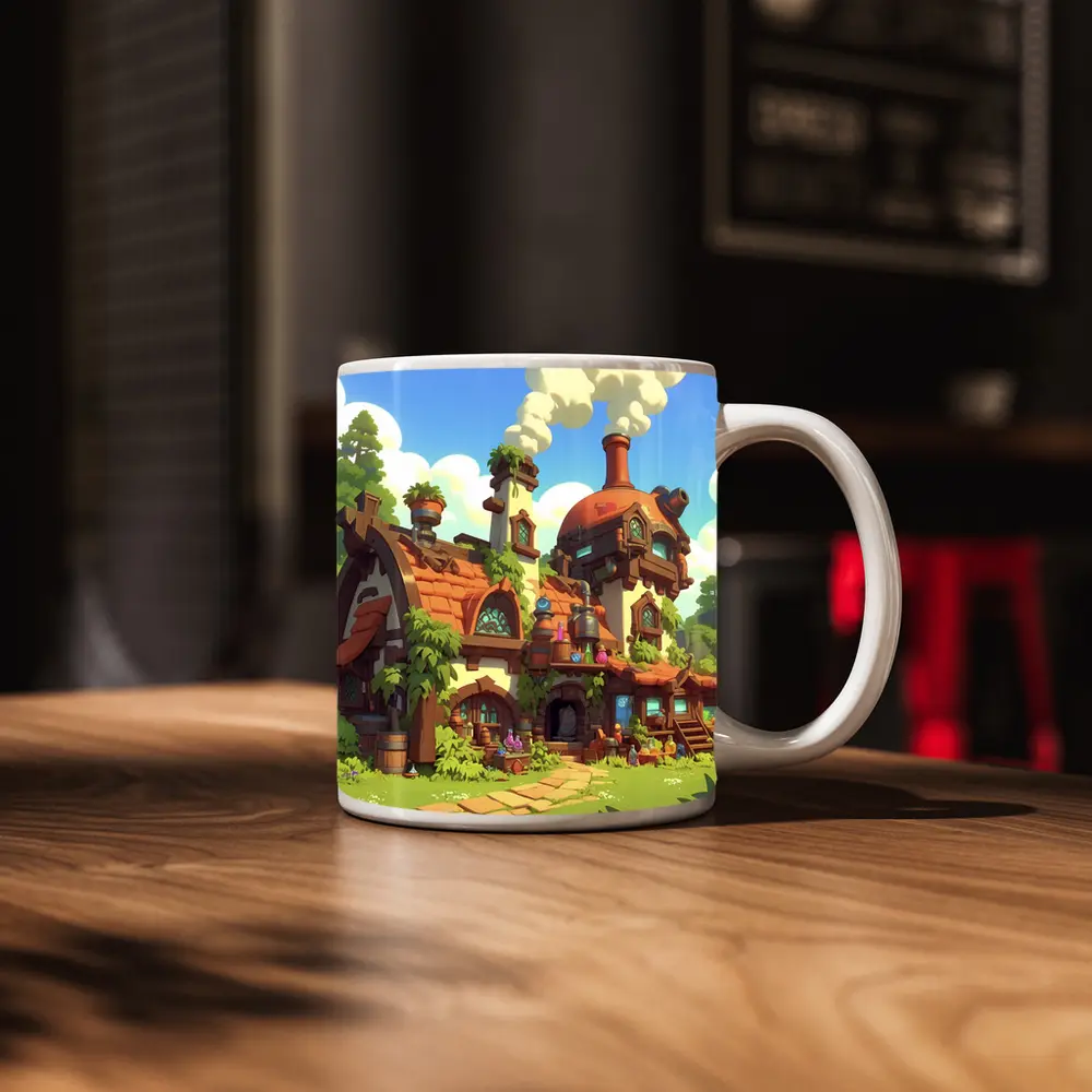 Fantasy Potion Shop Whimsical Cartoon Village Art – Mugs