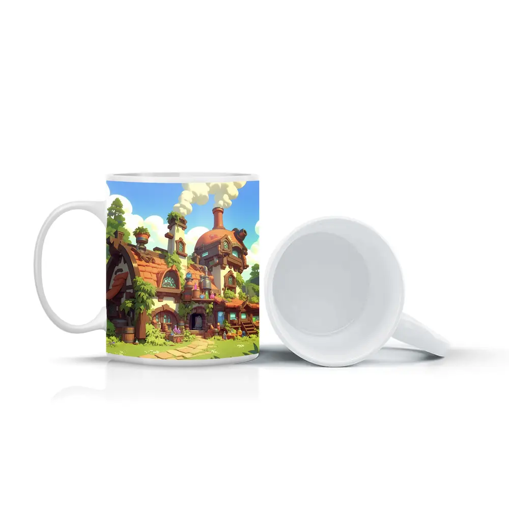 Fantasy Potion Shop Whimsical Cartoon Village Art – Mugs