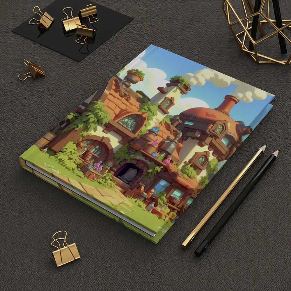 Fantasy Potion Shop Whimsical Cartoon Village Art – Notebooks