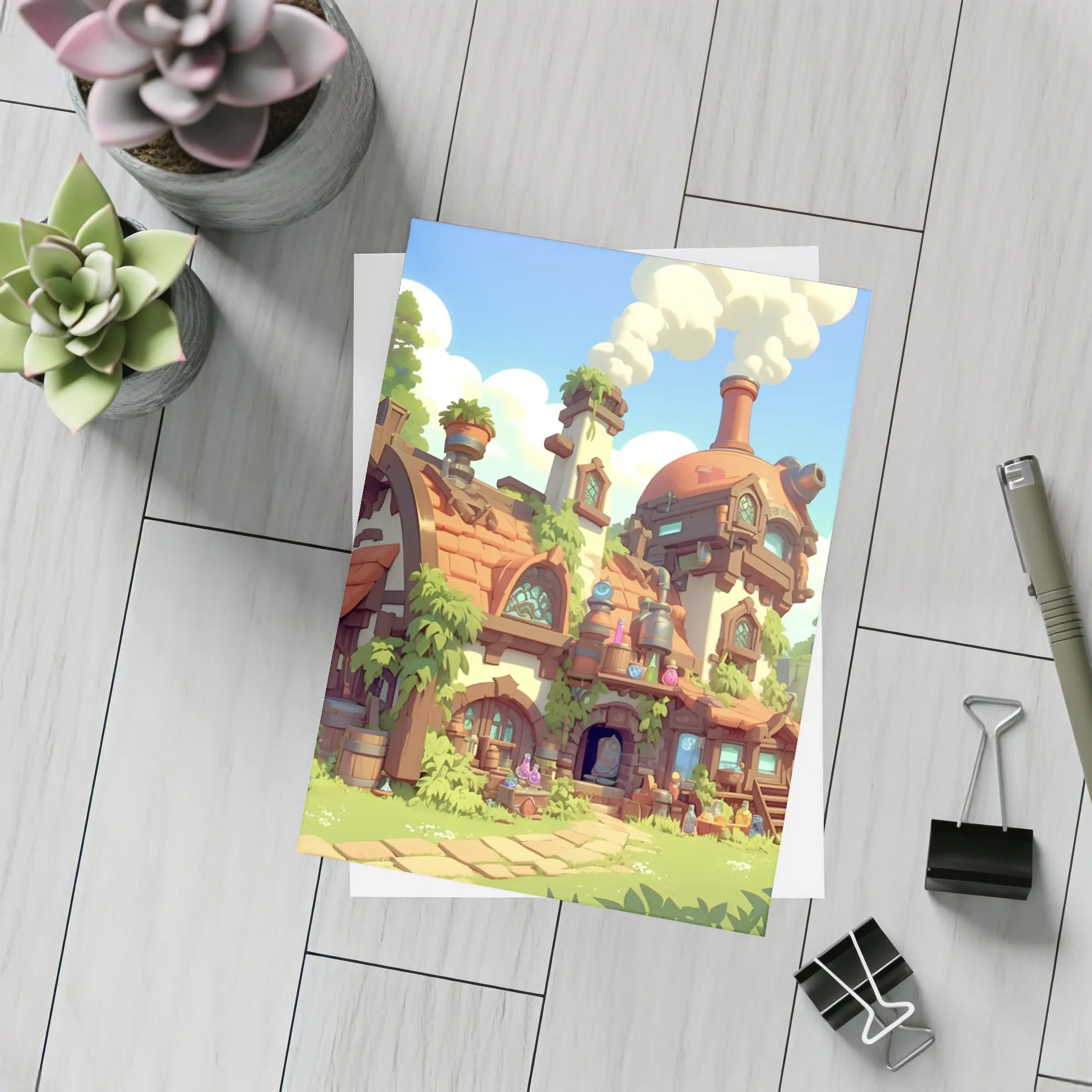 Fantasy Potion Shop Whimsical Cartoon Village Art – Postcards