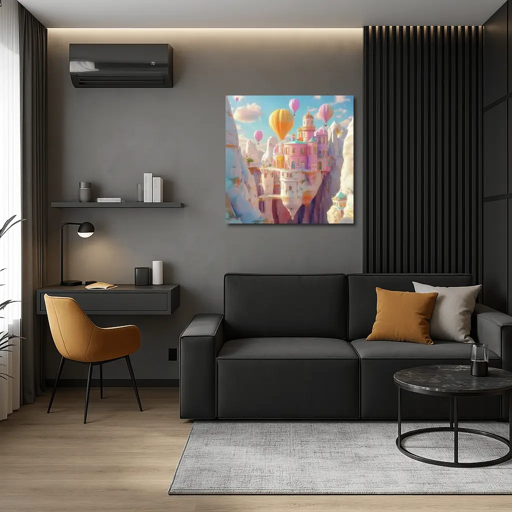 Pastel Fantasy Castle Hot Air Balloons Canyon – Wall Art