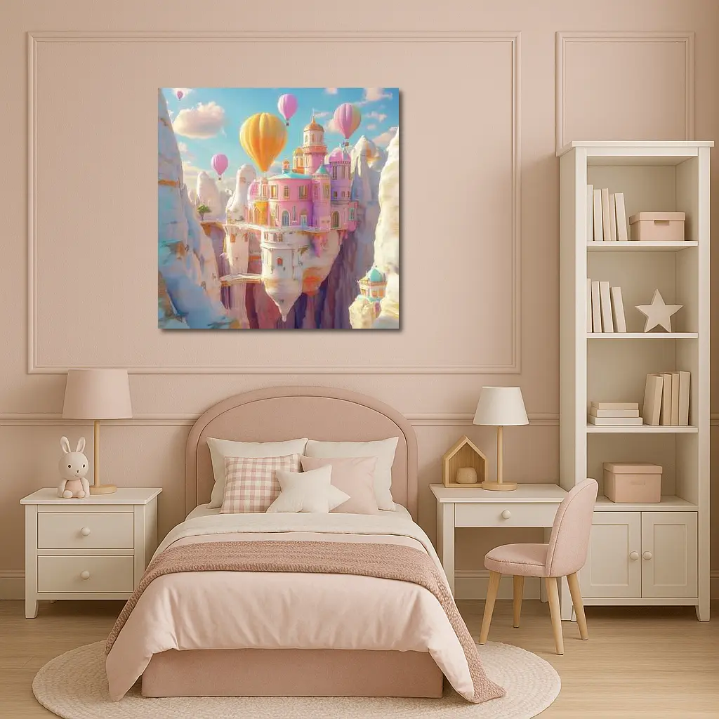 Pastel Fantasy Castle Hot Air Balloons Canyon – Wall Art