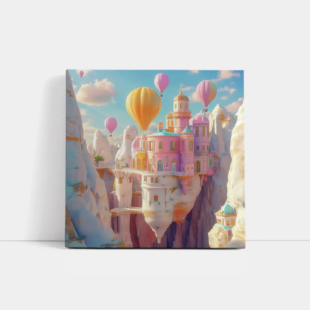 Pastel Fantasy Castle Hot Air Balloons Canyon – Wall Art