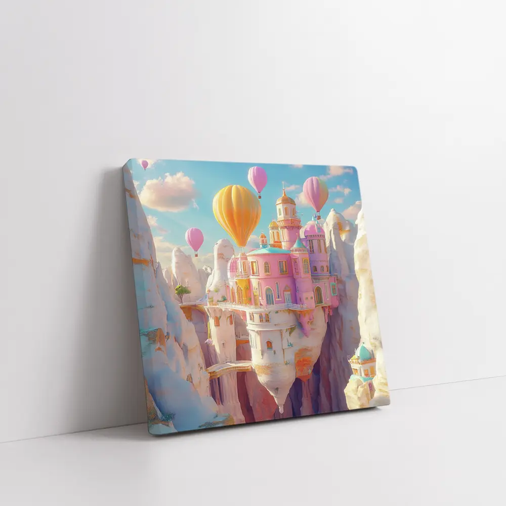 Pastel Fantasy Castle Hot Air Balloons Canyon – Wall Art