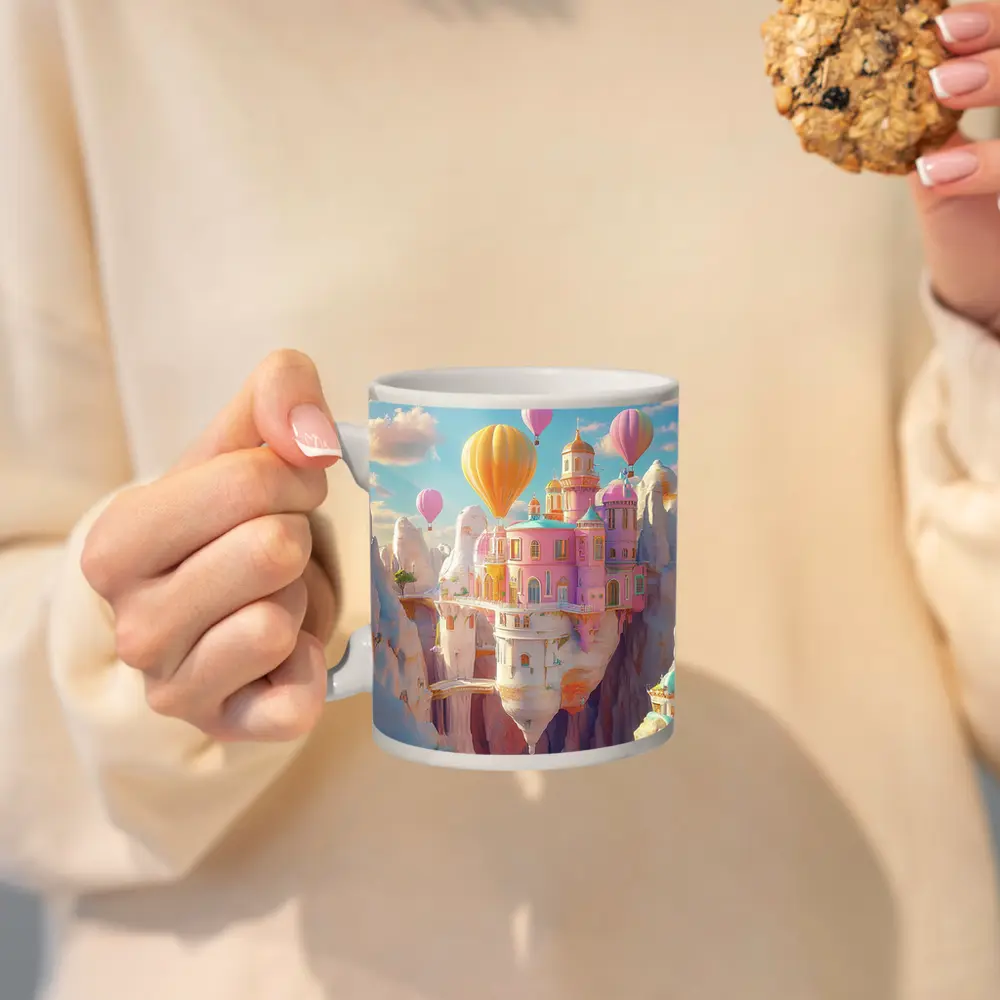 Pastel Fantasy Castle Hot Air Balloons Canyon – Mugs