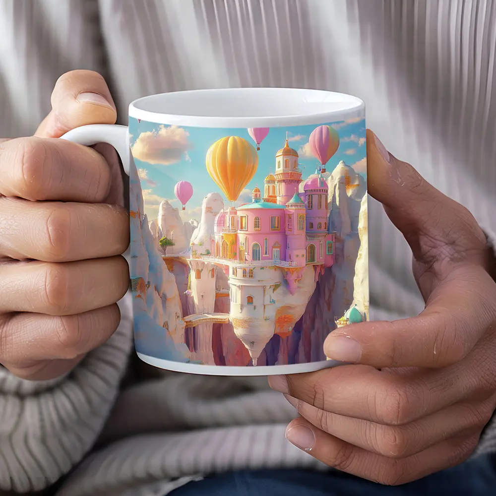 Pastel Fantasy Castle Hot Air Balloons Canyon – Mugs