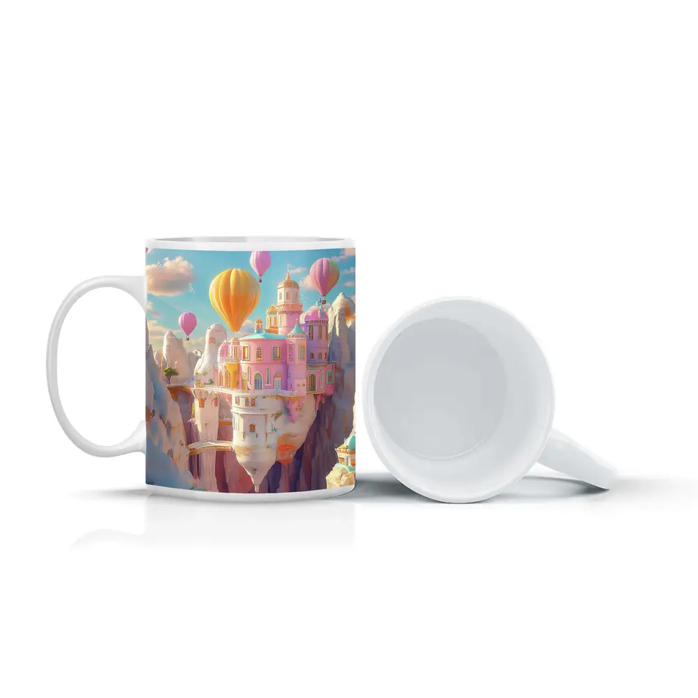 Pastel Fantasy Castle Hot Air Balloons Canyon – Mugs
