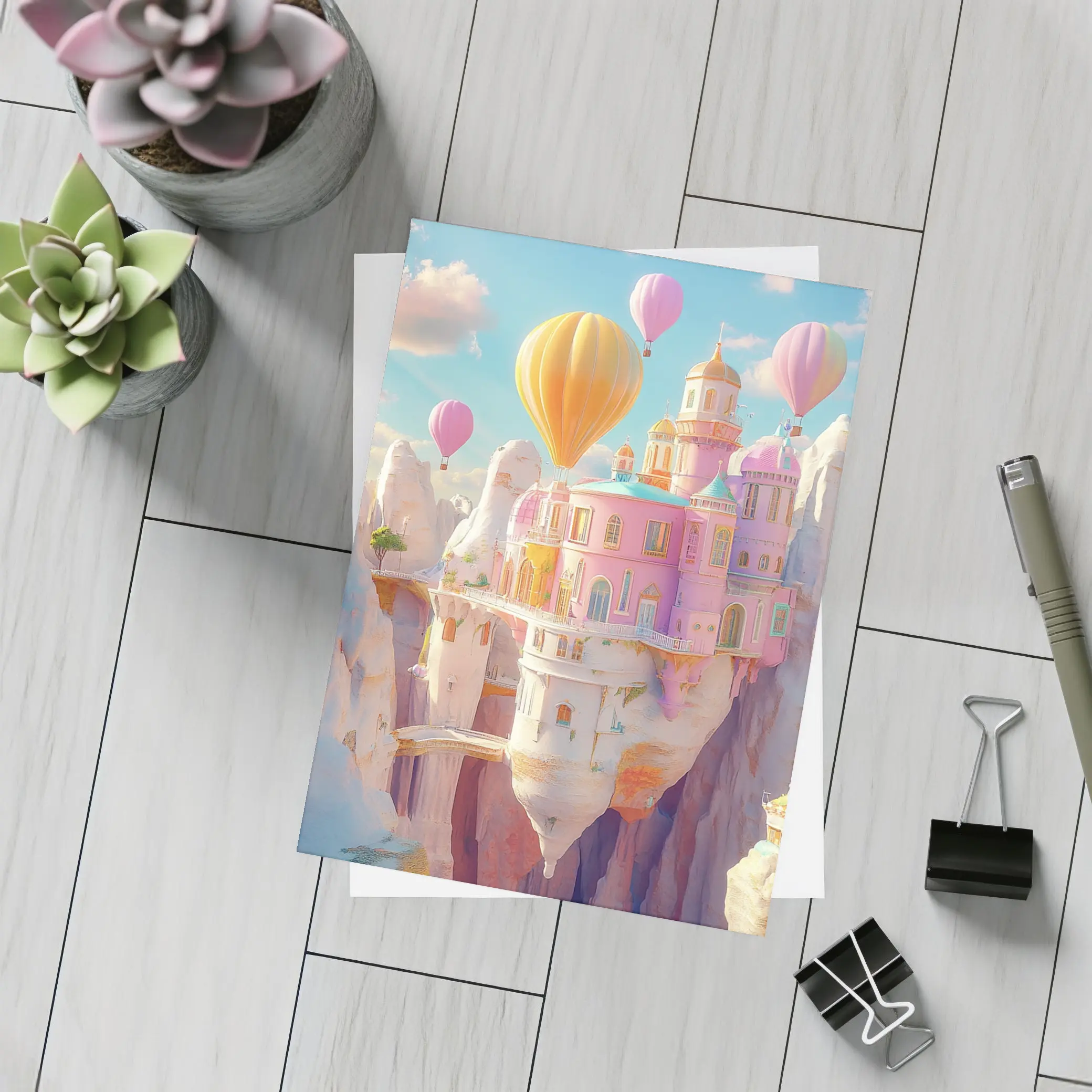 Pastel Fantasy Castle Hot Air Balloons Canyon – Postcards