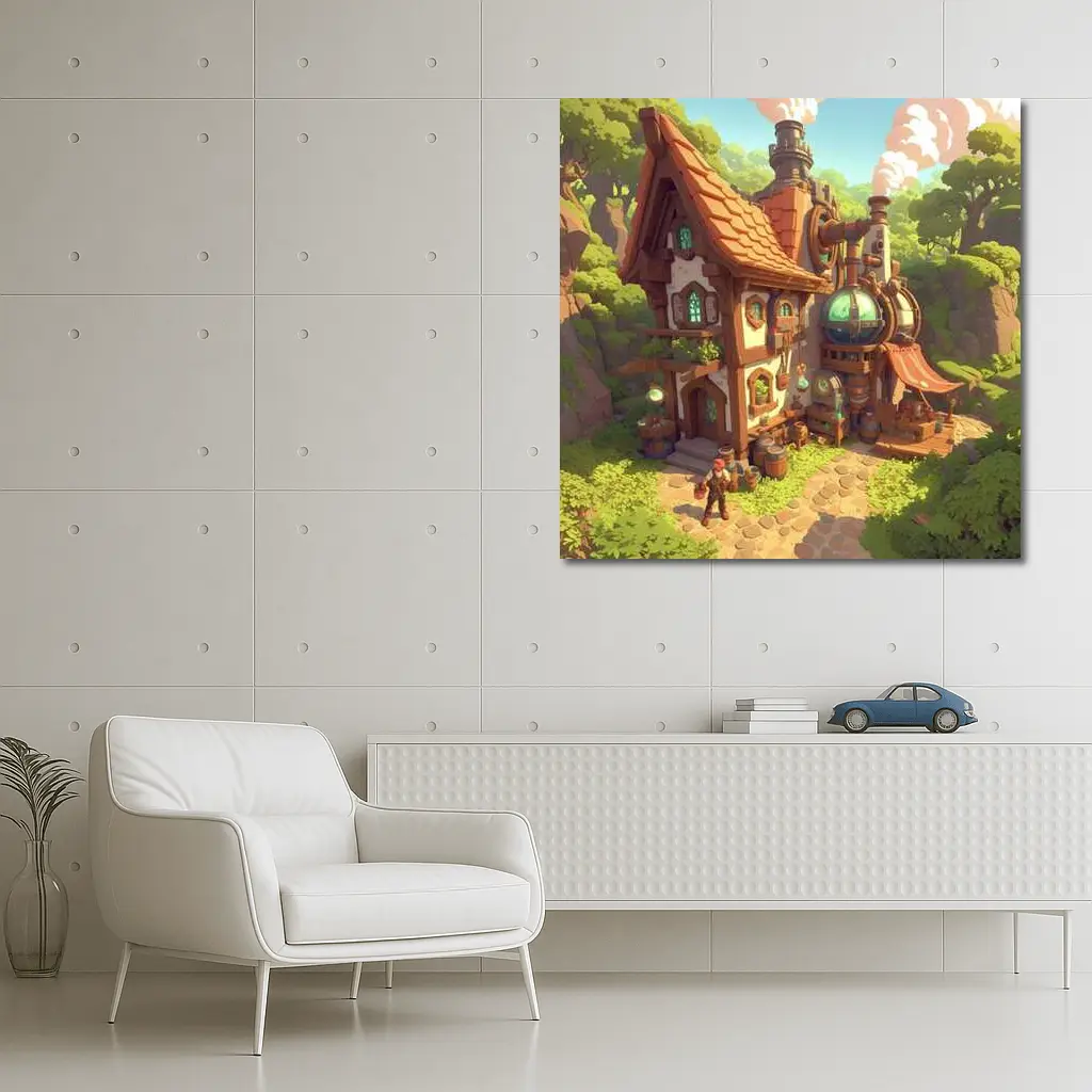 Steampunk Fantasy Cottage Forest Alchemist Shop – Wall Art