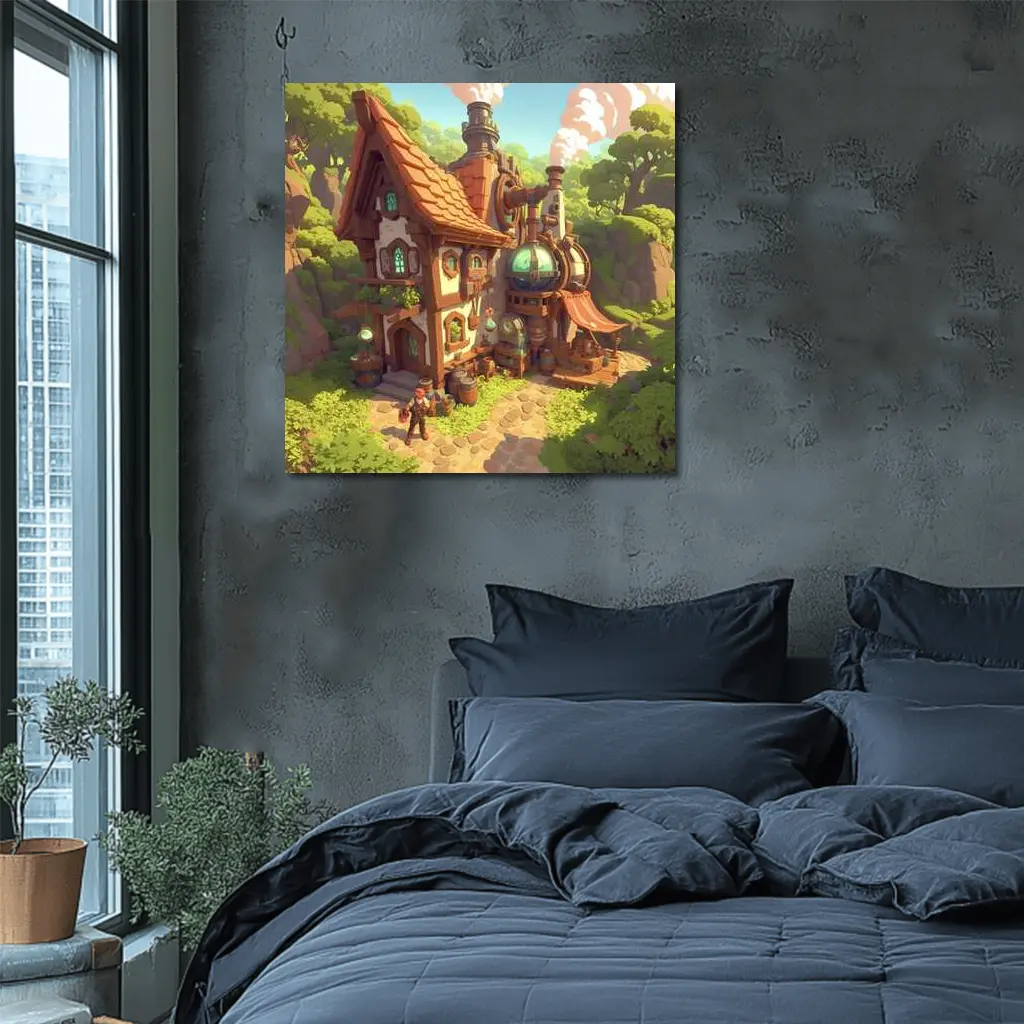 Steampunk Fantasy Cottage Forest Alchemist Shop – Wall Art