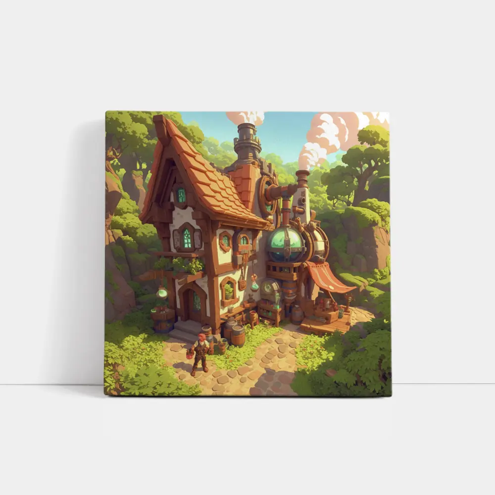 Steampunk Fantasy Cottage Forest Alchemist Shop – Wall Art