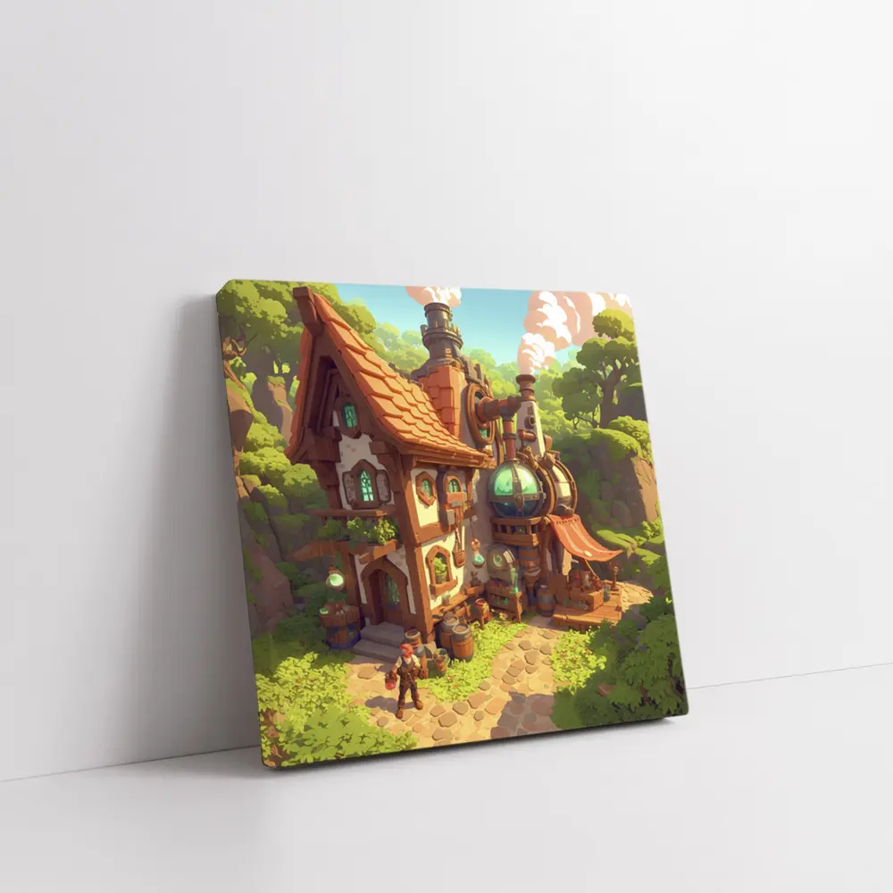 Steampunk Fantasy Cottage Forest Alchemist Shop – Wall Art
