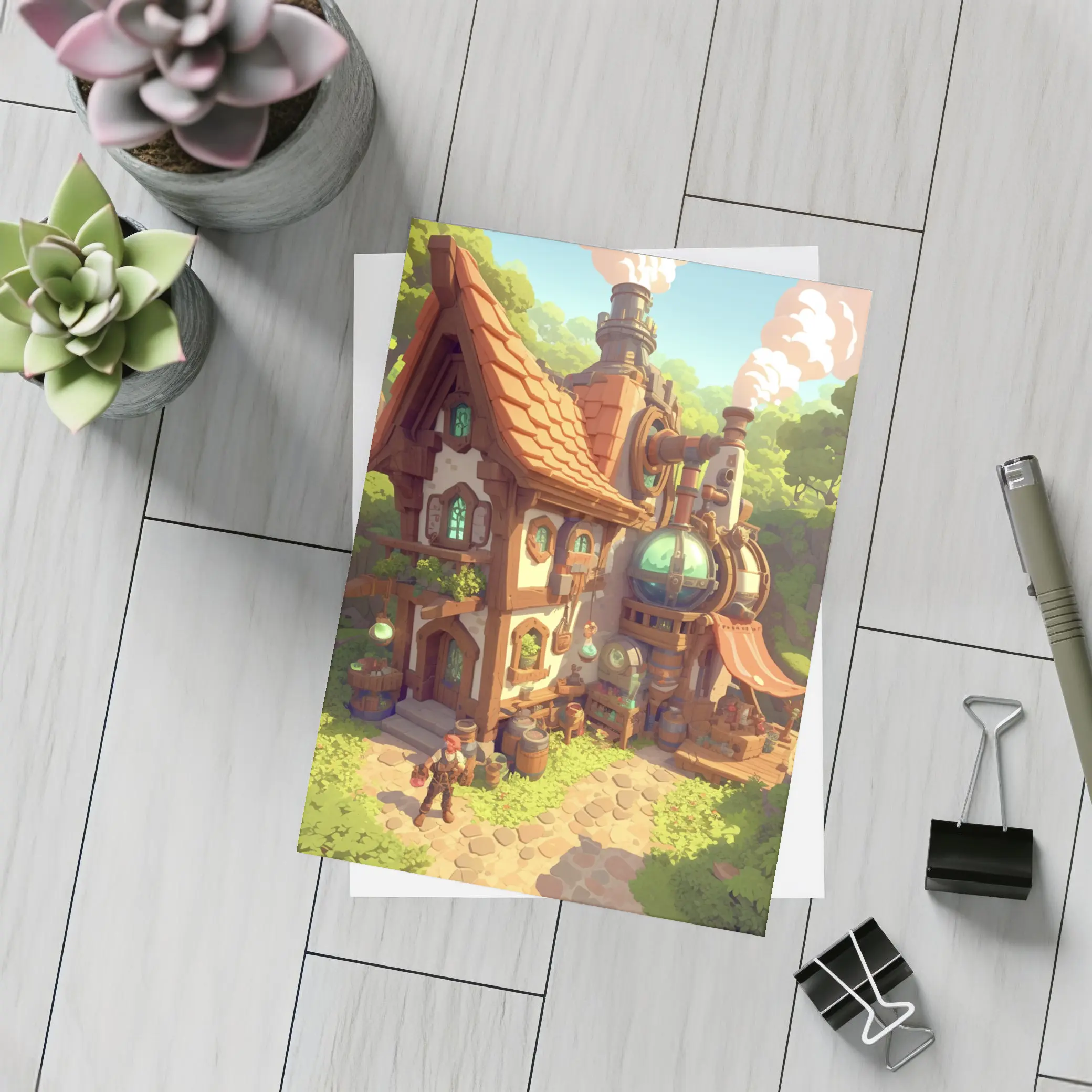 Steampunk Fantasy Cottage Forest Alchemist Shop – Postcards