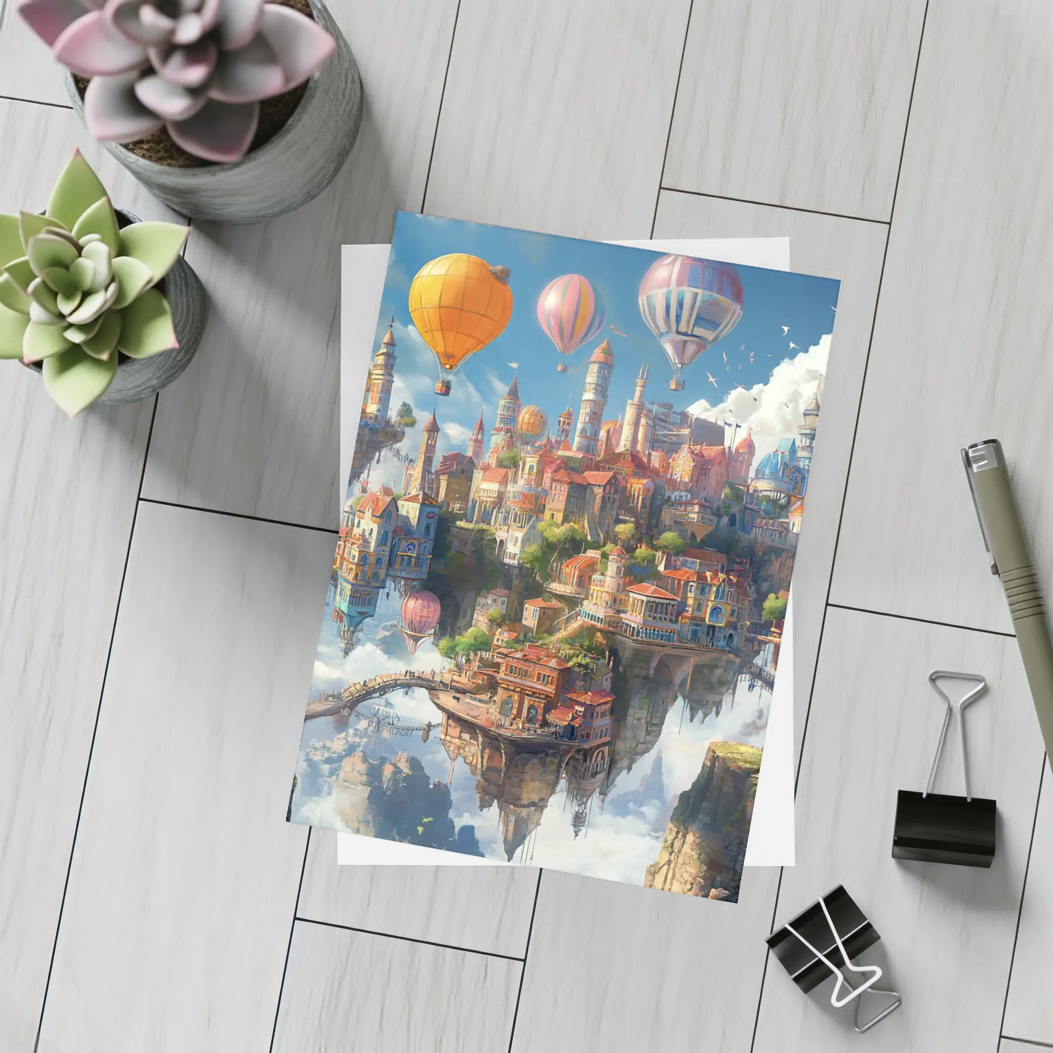 Fantasy Floating City Hot Air Balloons – Postcards