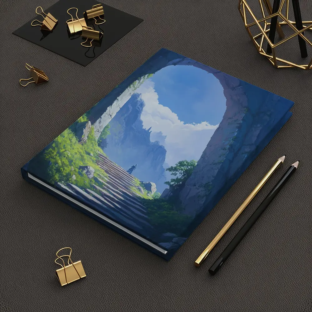 Fantasy Stone Arch Gateway Mountain Landscape Painting – Notebooks
