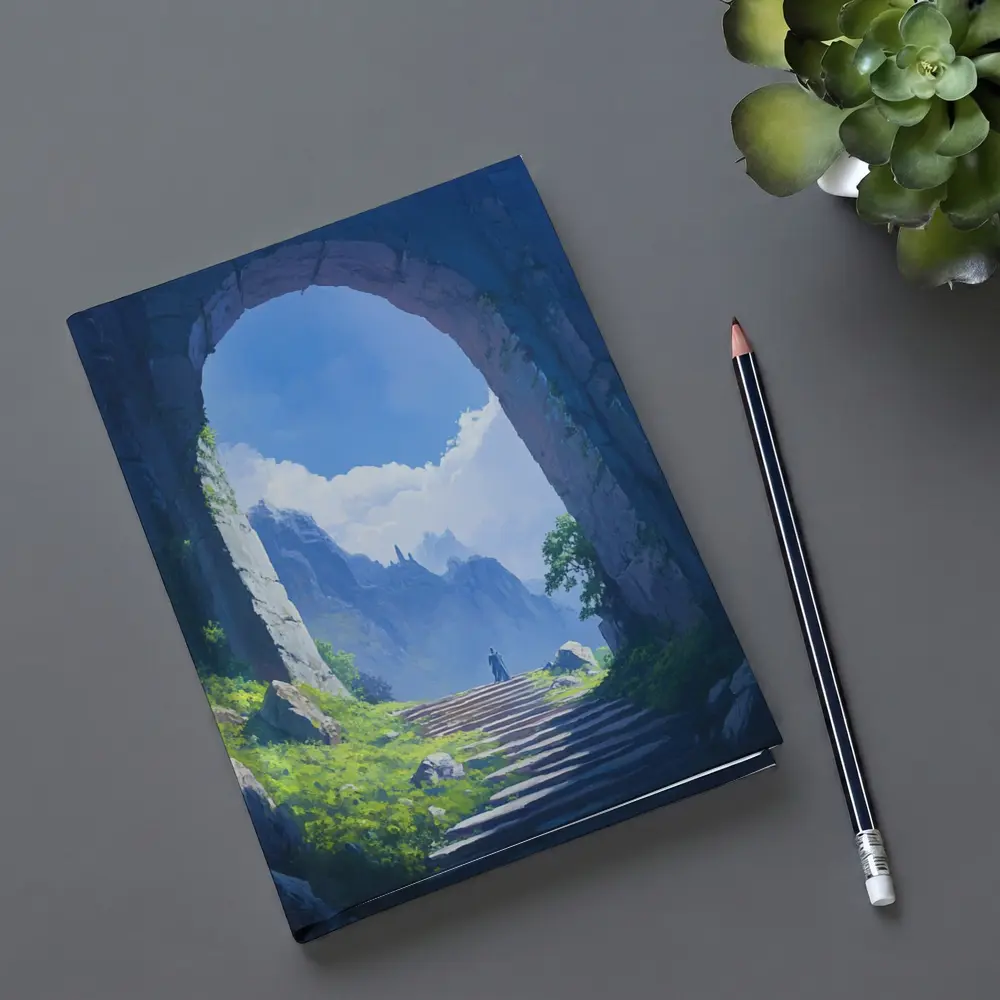 Fantasy Stone Arch Gateway Mountain Landscape Painting – Notebooks