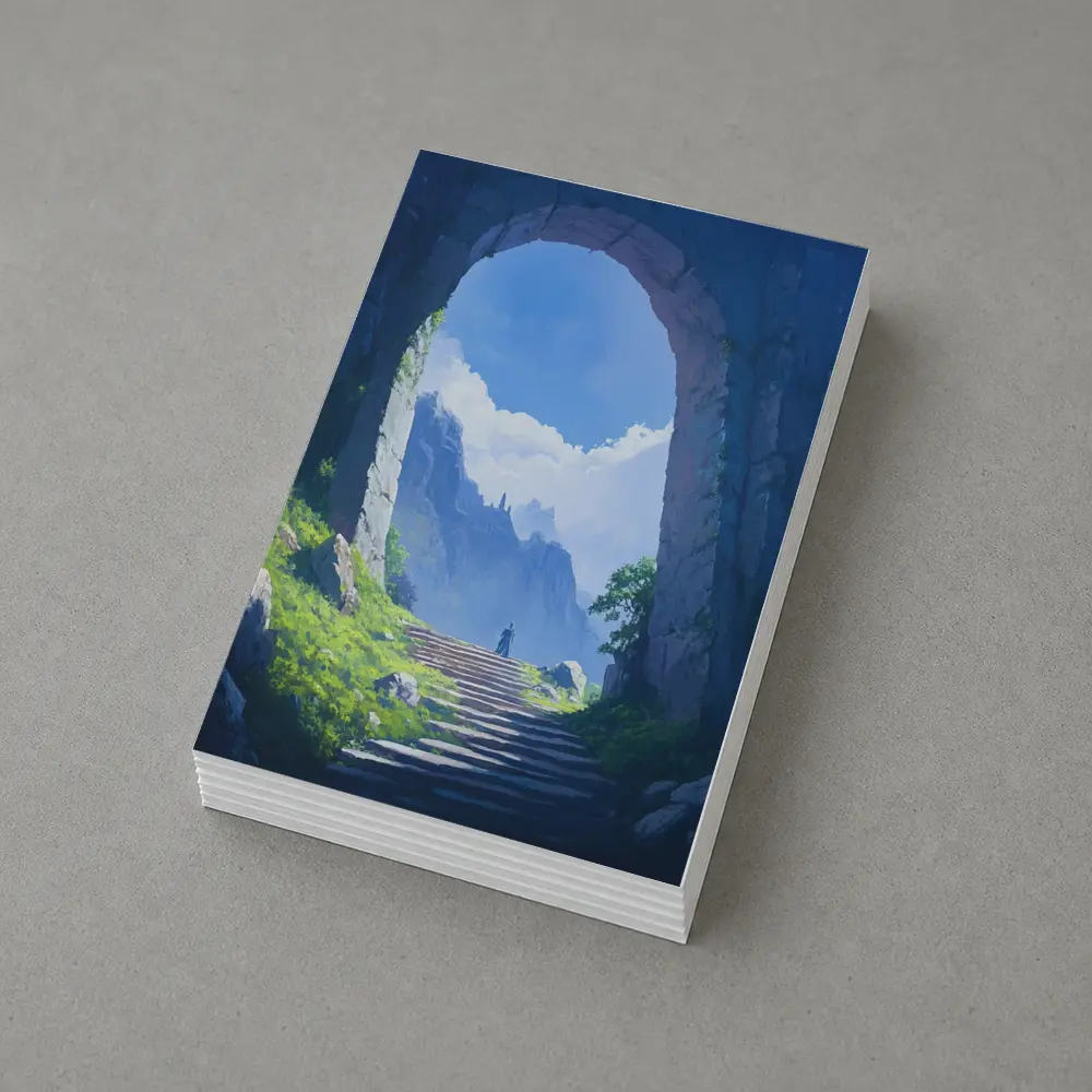 Fantasy Stone Arch Gateway Mountain Landscape Painting – Postcards