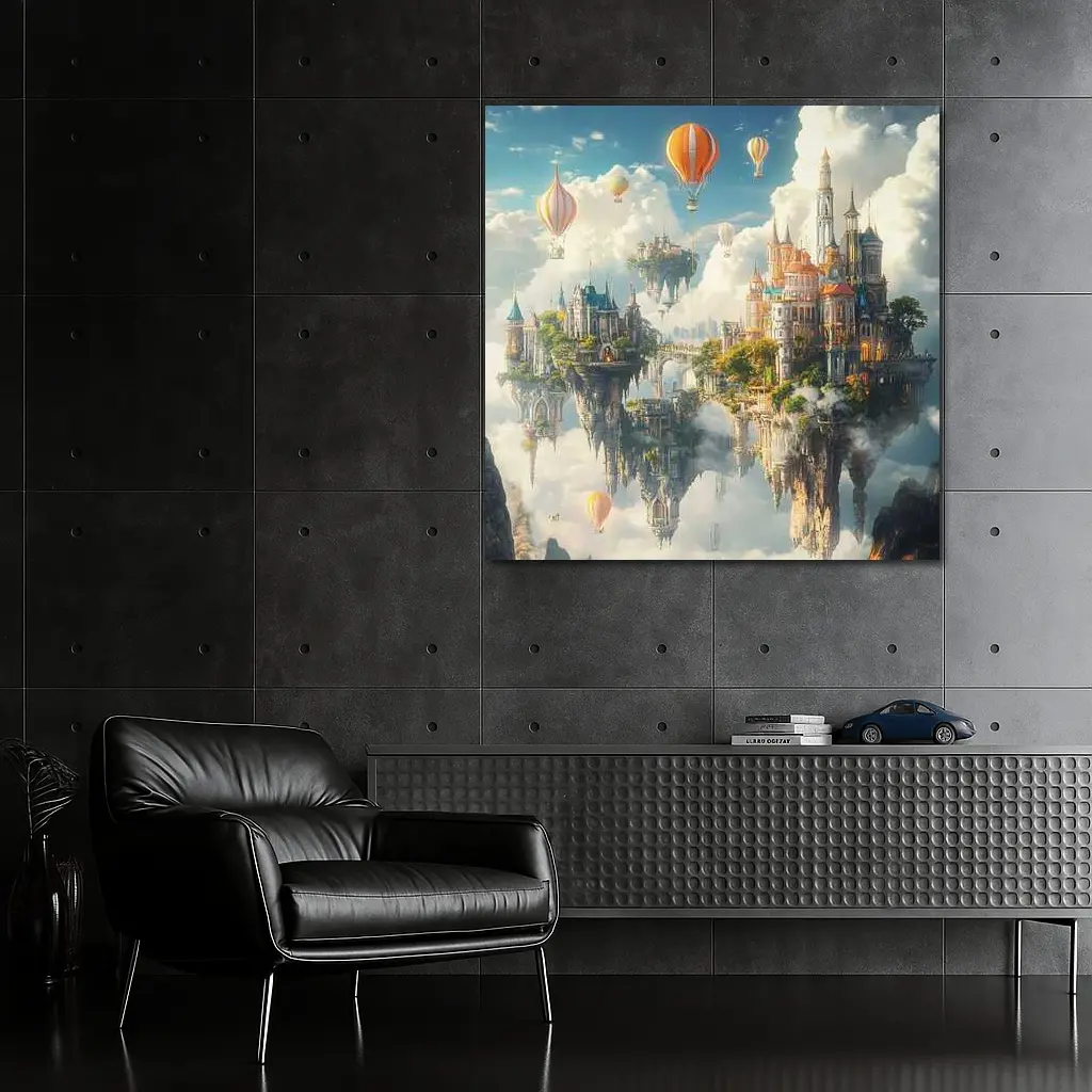 Fantasy Floating Castle Islands Hot Air Balloons – Wall Art