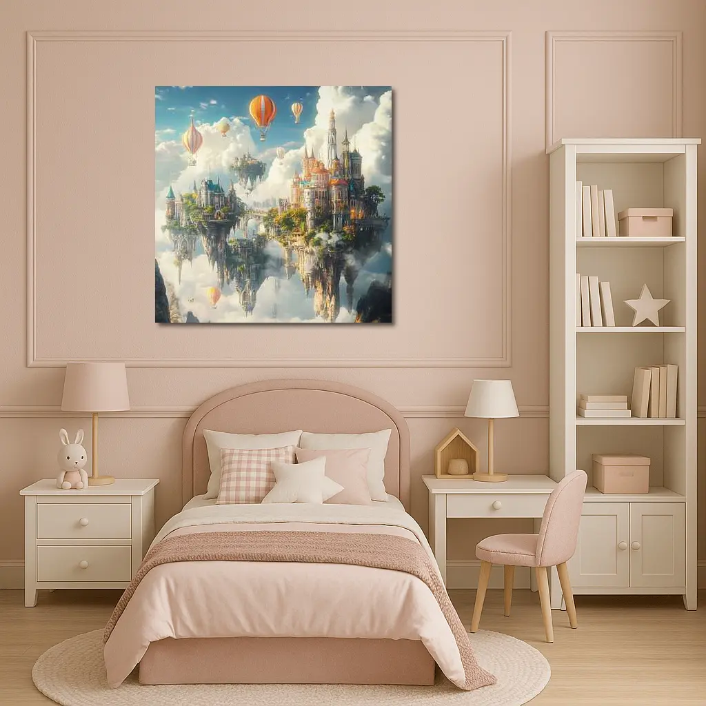 Fantasy Floating Castle Islands Hot Air Balloons – Wall Art
