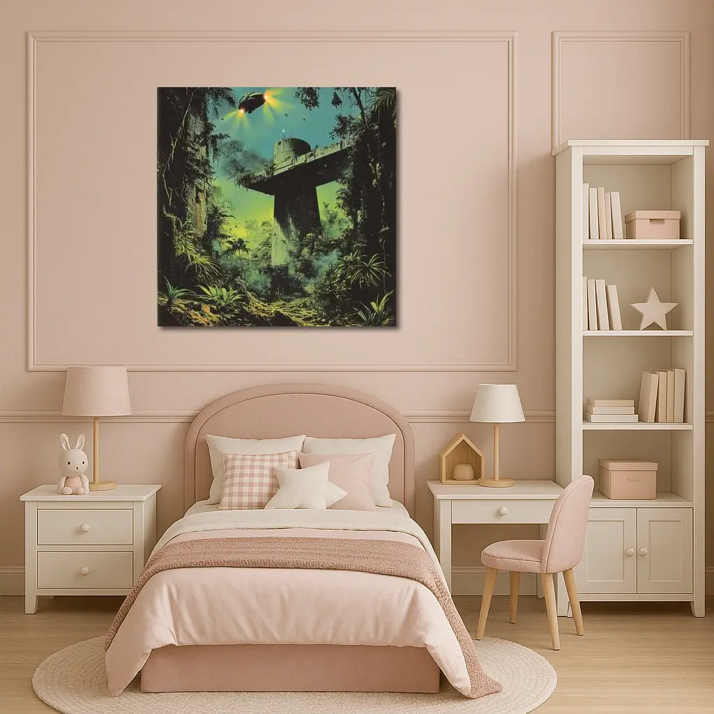 Sci Fi Jungle Ruins Spaceship Retro Fantasy Art – Wall Art