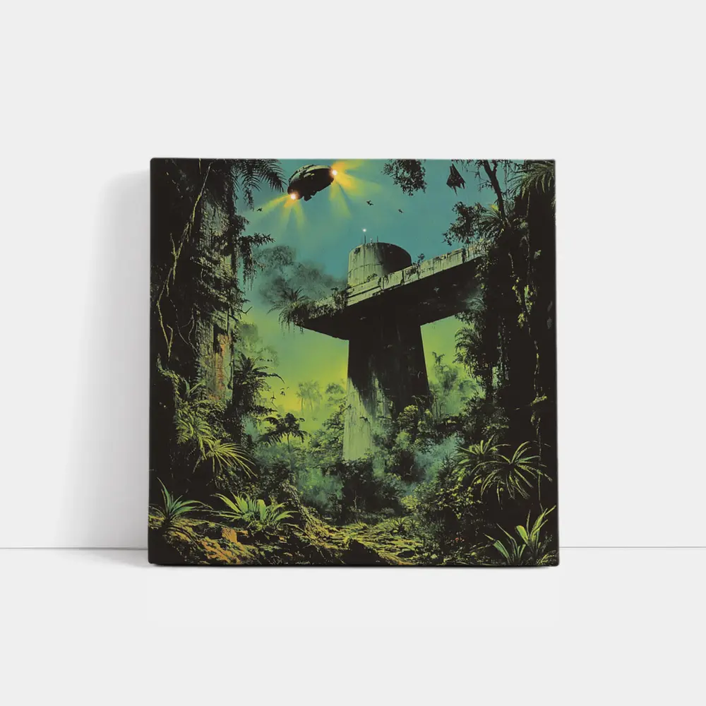 Sci Fi Jungle Ruins Spaceship Retro Fantasy Art – Wall Art