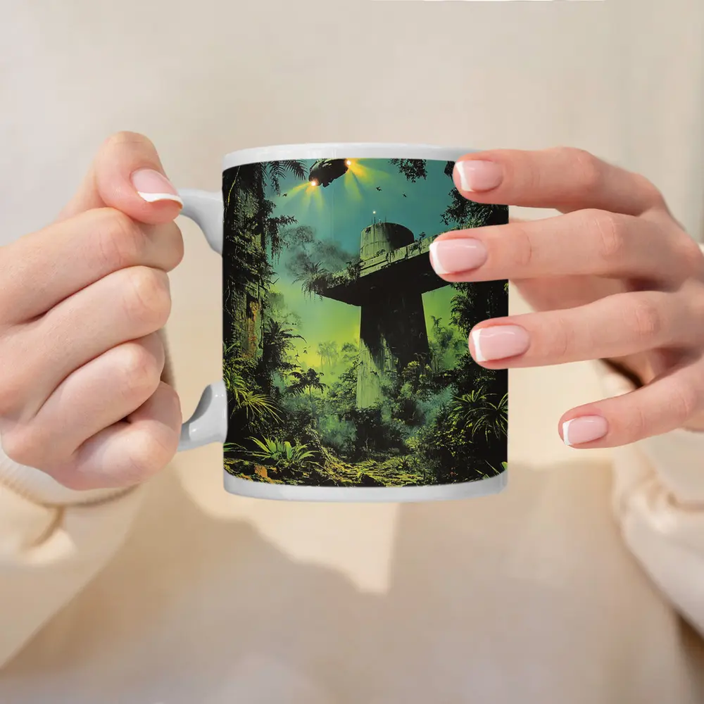 Sci Fi Jungle Ruins Spaceship Retro Fantasy Art – Mugs