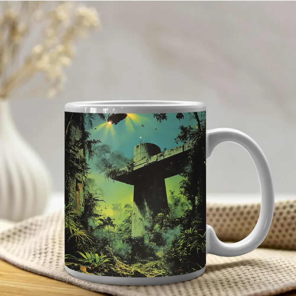 Sci Fi Jungle Ruins Spaceship Retro Fantasy Art – Mugs