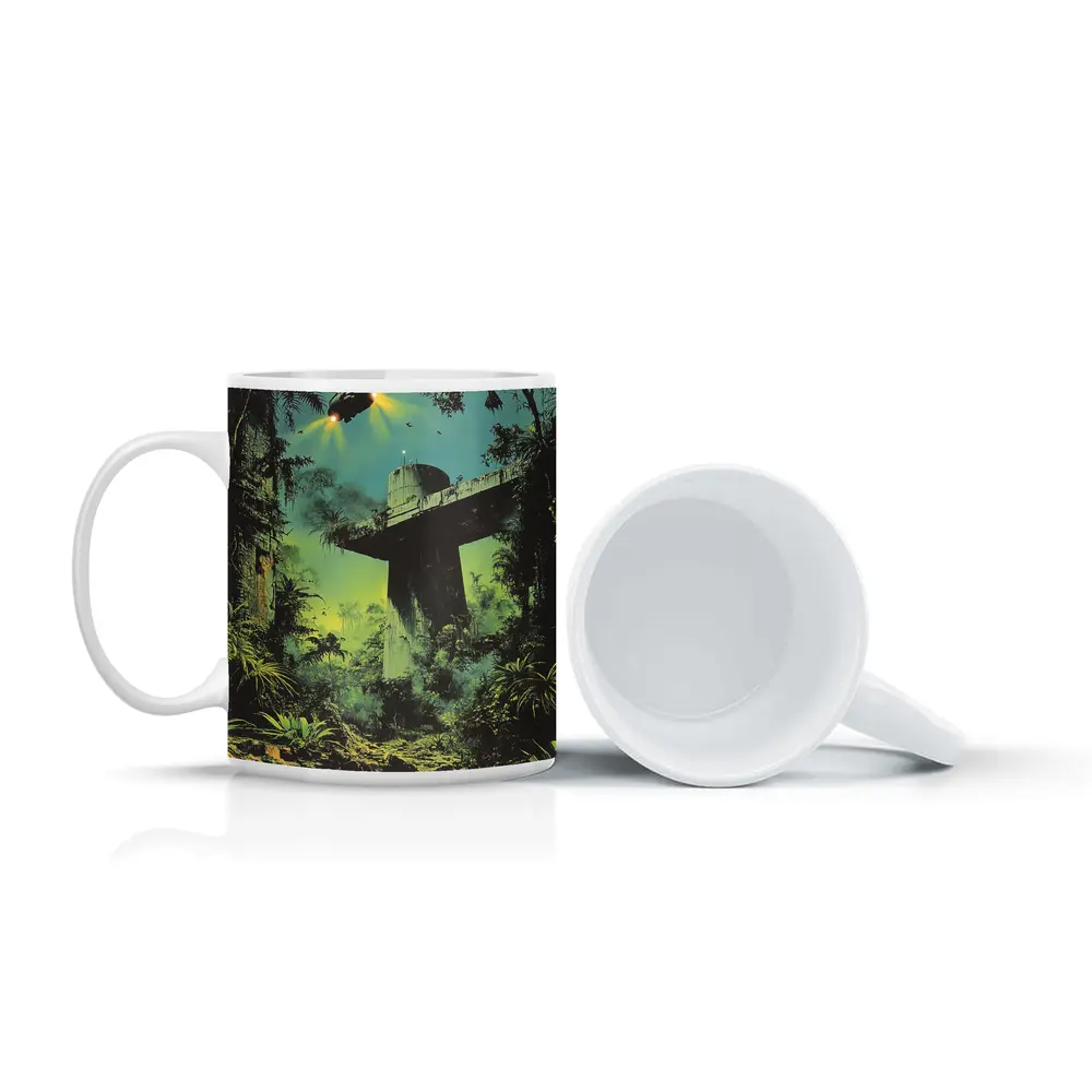 Sci Fi Jungle Ruins Spaceship Retro Fantasy Art – Mugs