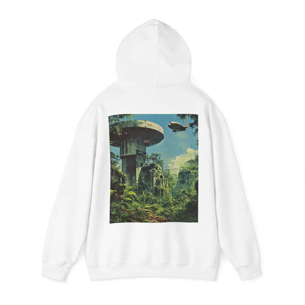 Retro Sci Fi Jungle Ruins Airship Art – Hoodies